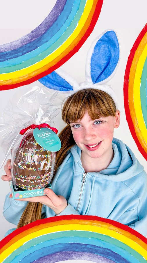 Instagram post by @dear_mummy for Cocoba Chocolate. Caption reads: [...] Egg with a toy hidden inside from....