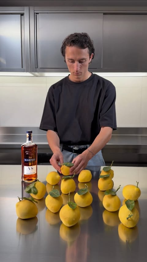 Instagram post by @pastrychef_am for Martell. Caption reads: [...] to surprise. The candied lemon notes of....