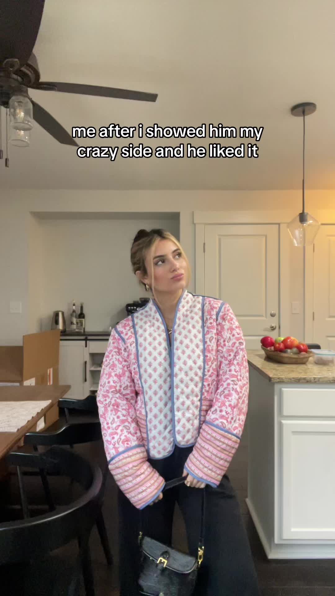TikTok post by @mynameisntmanny for HoneyPlum Clothing. Caption reads: no bc fr 😂 jacket is from @HoneyPlum Clothing....