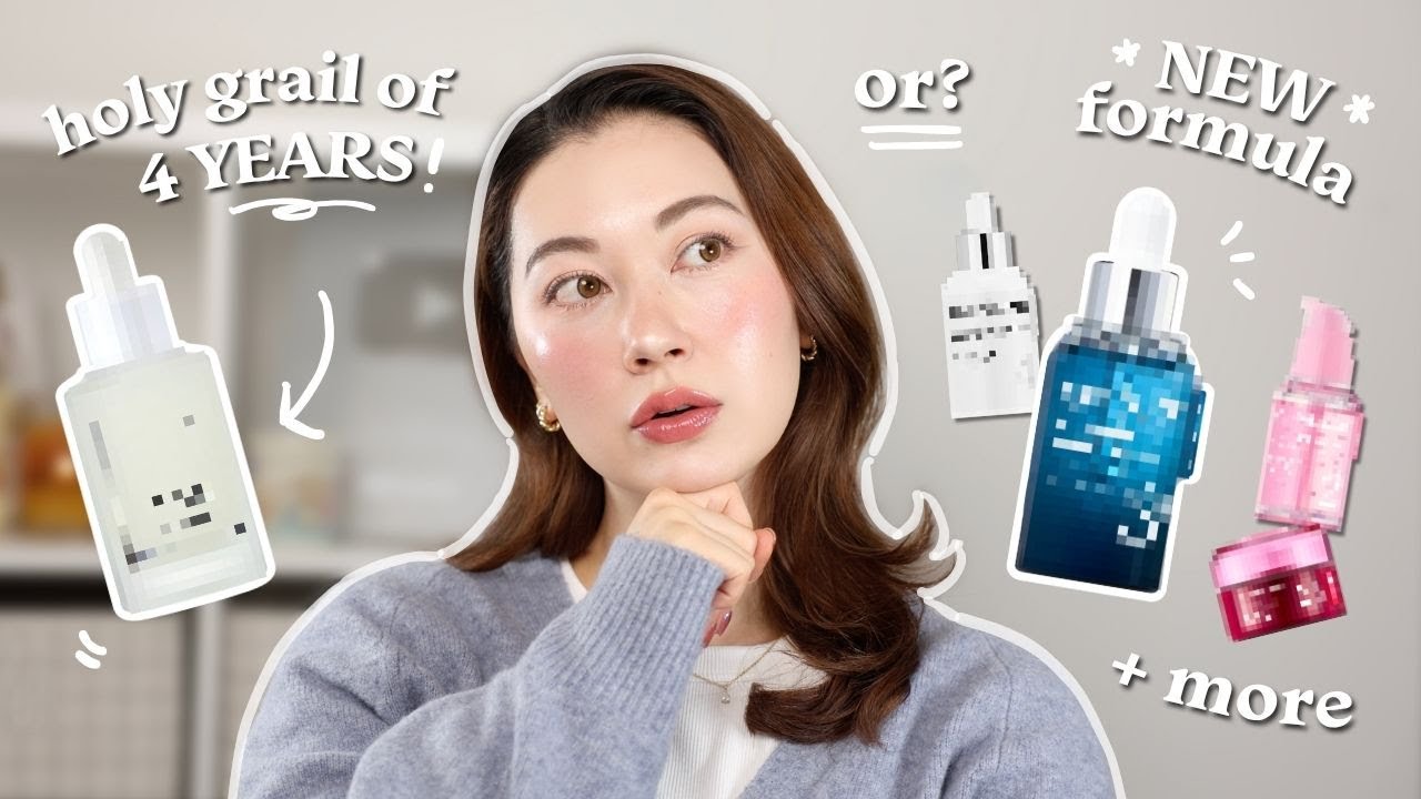 YouTube post by @TinaTanakaHarris for Wishtrend. Caption reads: Holy Grail Serum vs. NEW Upgraded formula - which....