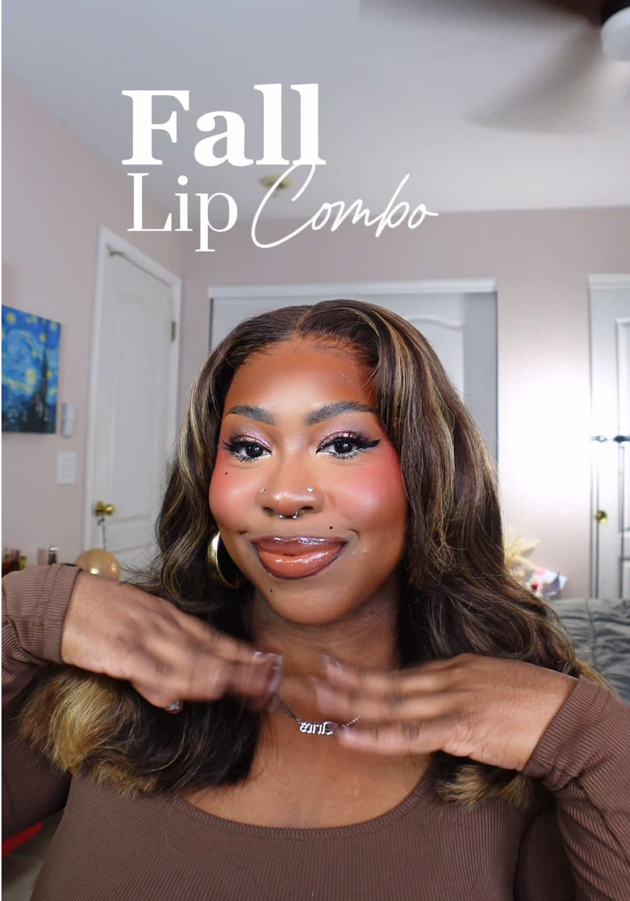 TikTok post by @natblossoms for Palladio Beauty. Caption reads: Long lasting fall lip combo 🍂✨ @Palladio Beauty....