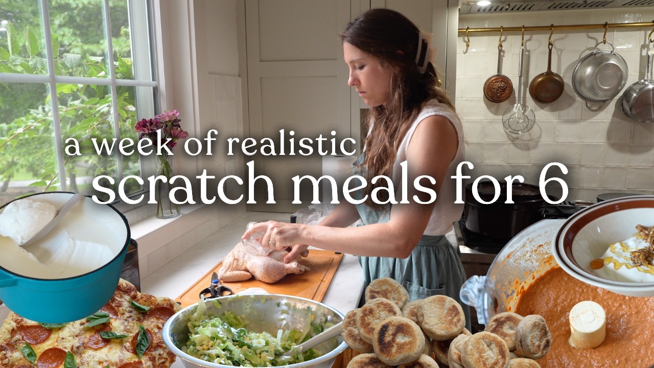 YouTube post by @christinesnotebook for The Kitchn. Caption reads: 10 Delicious Family Recipes | A Realistic Week of....
