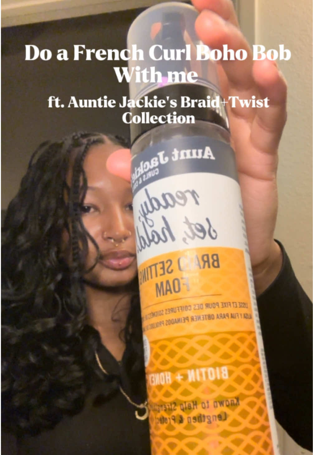 TikTok post by @chailyn._ for Aunt Jackie's Curls & Coils. Caption reads: Do a French Curl Boho Bob With Me Ft. Auntie....