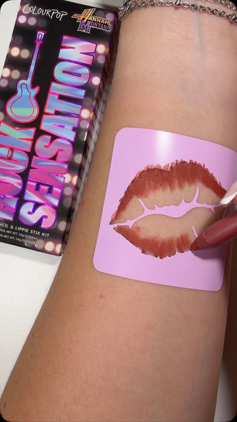 Instagram post by an influencer for ColourPop Cosmetics. Caption reads: @colourpopcosmetics Hannah Montana lipstick [...].