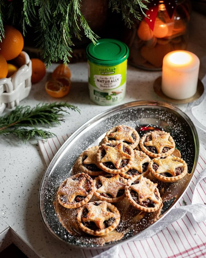 Instagram post by @into.trends for Natvia. Caption reads: Homemade, healthy mince pies are the ultimate....