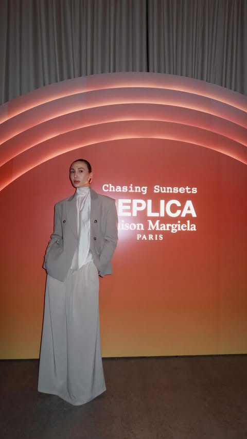 Instagram post by @clinceo for Maison Margiela Fragrances. Caption reads: #REPLICAChasingSunsets.