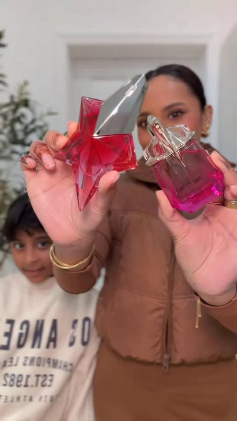 Instagram post by @fashionbyfahmida for Mugler. Caption reads: Back with another Perfume of the Day!....