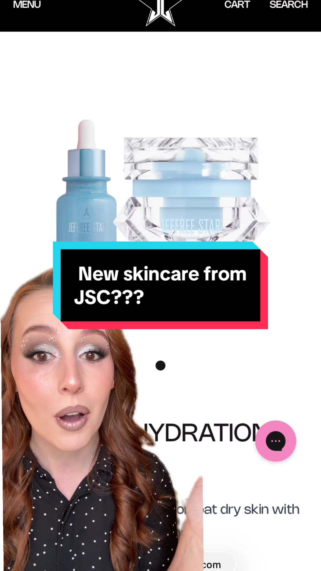 TikTok post by @jessicawallsbeauty for Jeffree Star Cosmetics. Caption reads: Is @Jeffree Star Cosmetics launching new skincare....