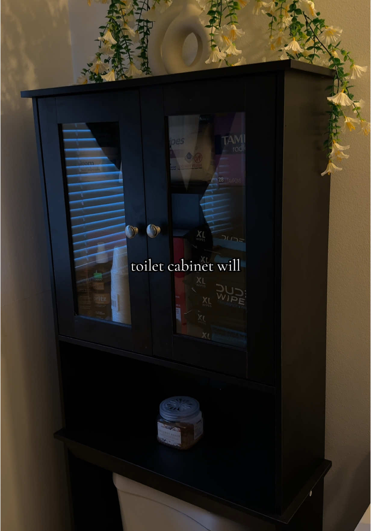 TikTok post by @miyacromer for Walsunny. Caption reads: over the toilet cabinet for the win😩😩 @Walsunny....