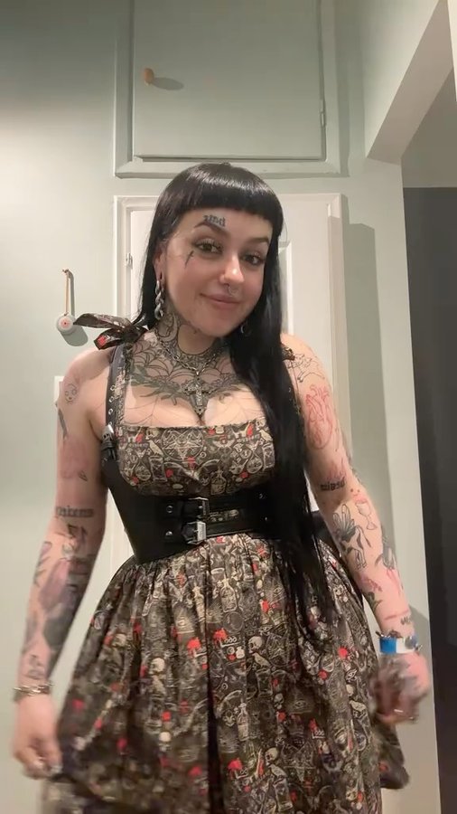 Instagram post by @opheliaxhiraeth for Demonia Shoes. Caption reads: Outfit check @_madebypaige_ 
.
Dress -....