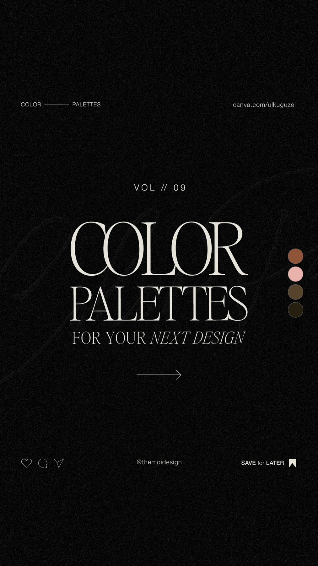 Instagram post by @themoidesign for Unsplash. Caption reads: Color palettes for your next design 😍 Vol 09....