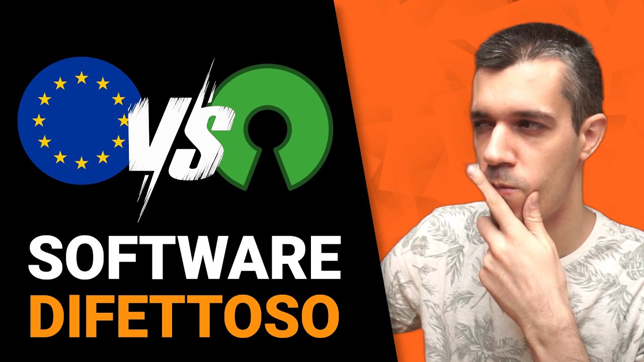 YouTube post by @morrolinux for Udemy. Caption reads: Approvata direttiva UE sul "Software Difettoso".....