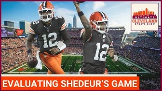 YouTube post by @UltimateClevelandSportsShow for FanDuel. Caption reads: The good, the bad & the ugly from Shedeur Sander's....