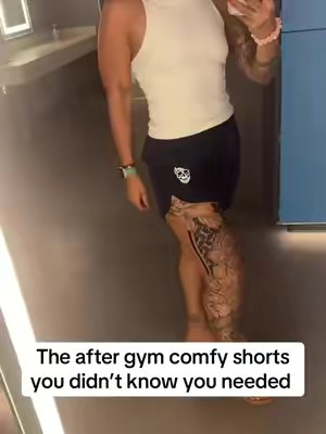 TikTok post by @almost_a_muscle_mami for Gymreapers. Caption reads: The most comfy shorts! @Gymreapers #gymreapers....