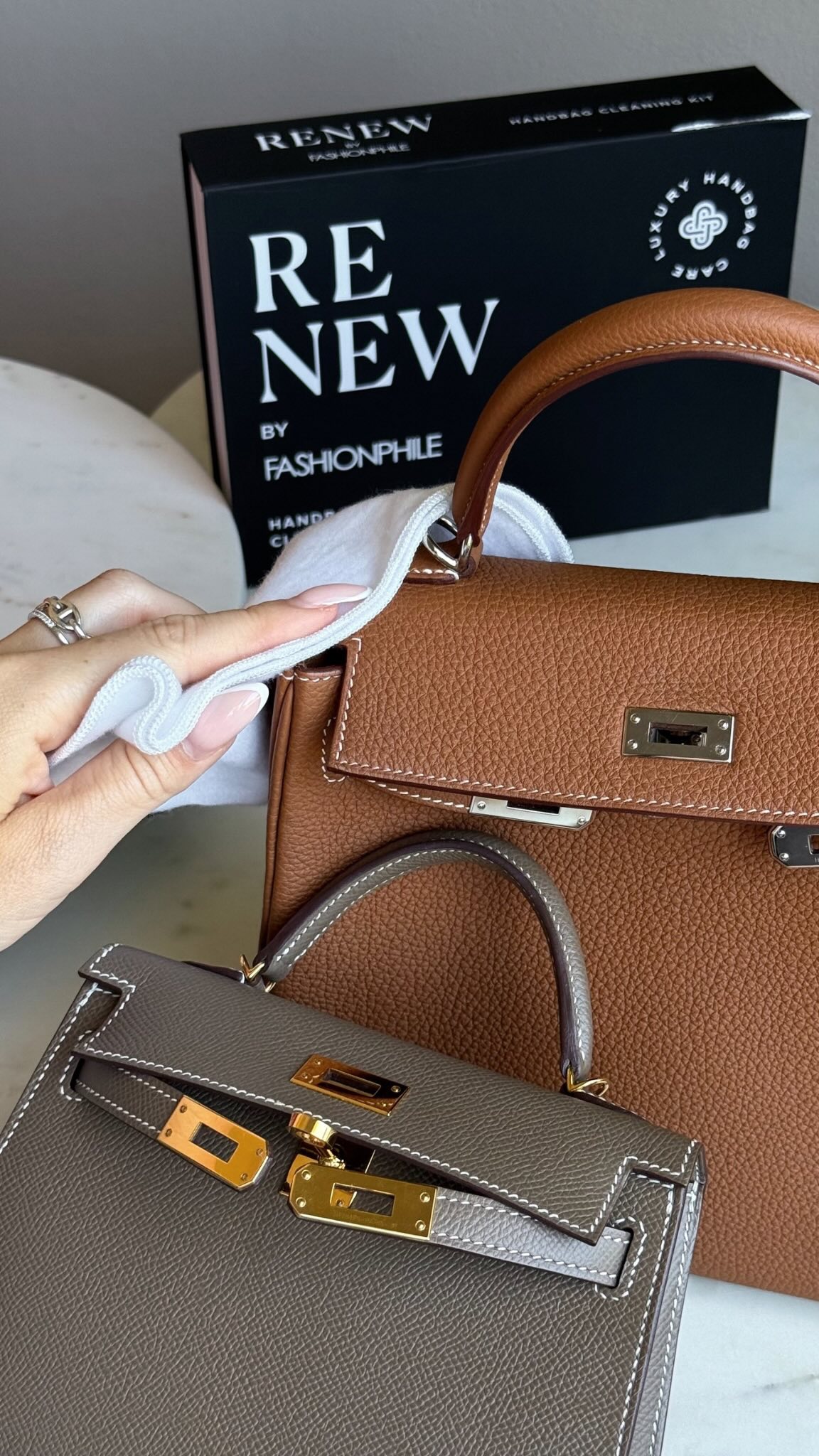 Instagram post by @bagsionista for FASHIONPHILE. Caption reads: [...] and protect my luxury handbags using....