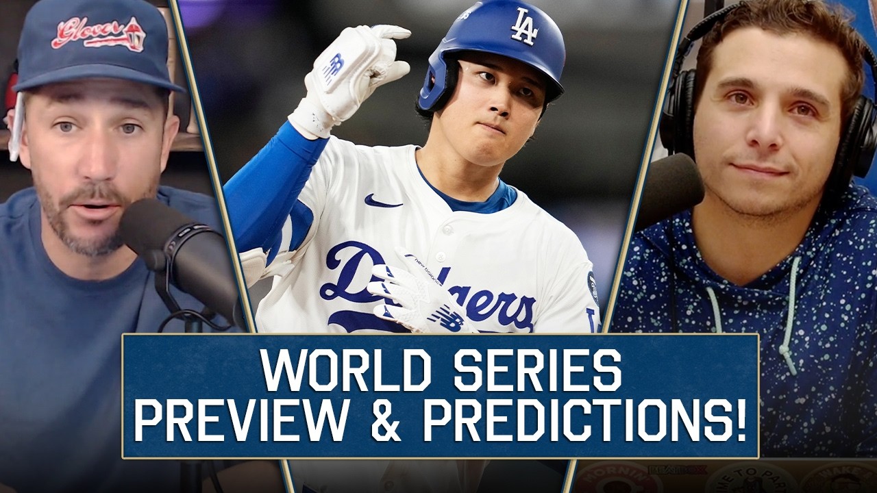 YouTube post by @TalkinBaseball for hims. Caption reads: World Series Preview & Predictions! | 1054.