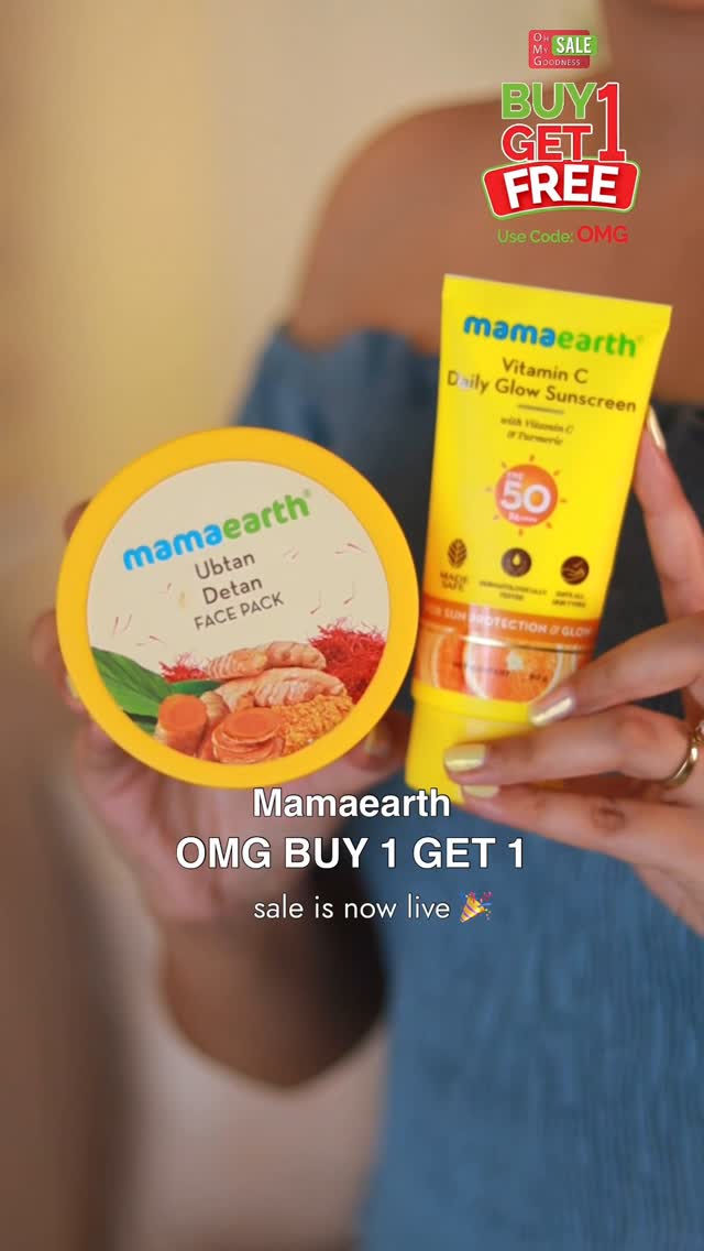 Instagram post by @anushabangia for Mamaearth. Caption reads: Mamaearth OMG  Buy 1 Get 1 sale is LIVE!!....