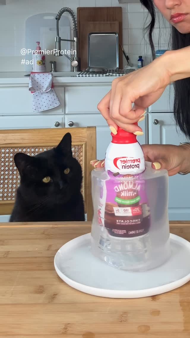 Instagram post by @clairesawa for Premier Protein. Caption reads: #ad Does your coffee jiggle like this? Made with....