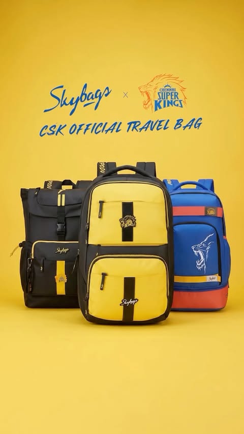 Instagram post by @chennaiipl for Skybags. Caption reads: Flex your fandom with the CSK x Skybags special....
