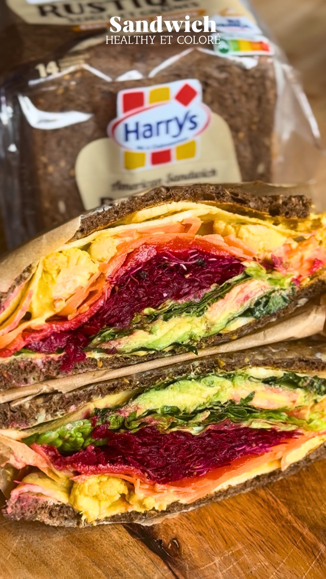Instagram post by @belqisvl for Harrys. Caption reads: Sandwich protéiné, healthy et coloré Collaboration....