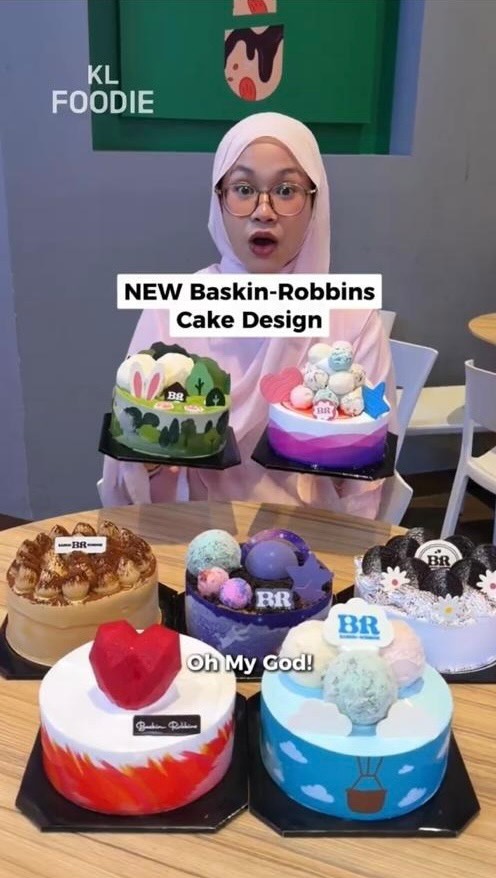 Instagram post by @kl.foodie for Baskin-Robbins. Caption reads: NEW Baskin-Robbins Cake Design 🎂🥰 👉🏻Tiramisu....