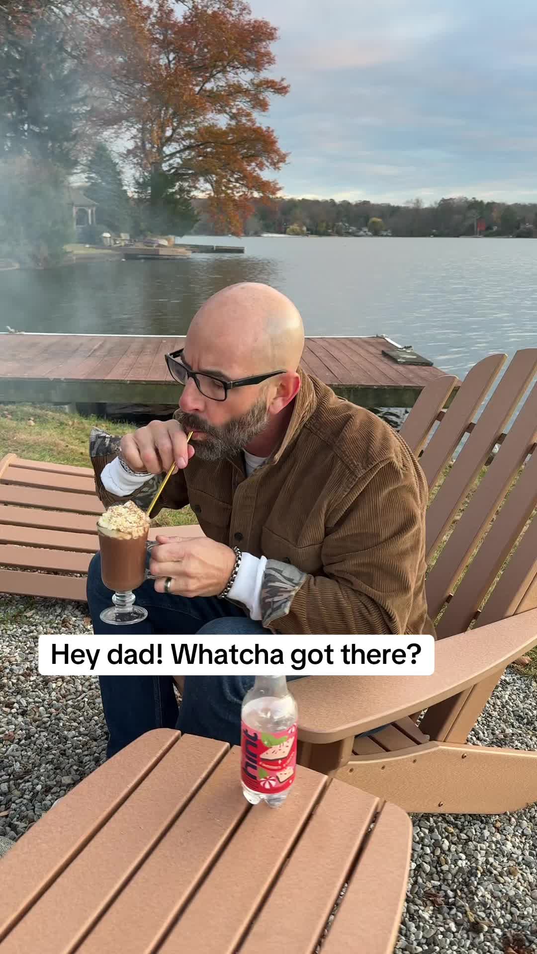 TikTok post by @johnrondi for hint. Caption reads: Peppermint Boozy Hot Chocolate  ☕️🍫 @hint water....