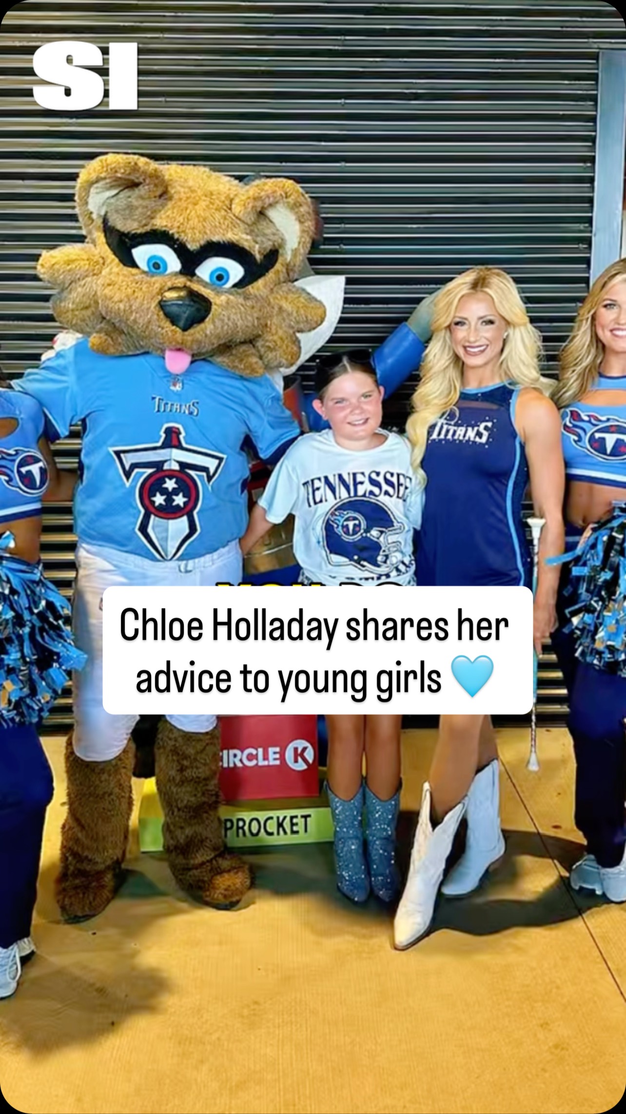 Instagram post by @chloe_holladay for Sports Illustrated. Caption reads: Chloe shares her advice to young girls with....