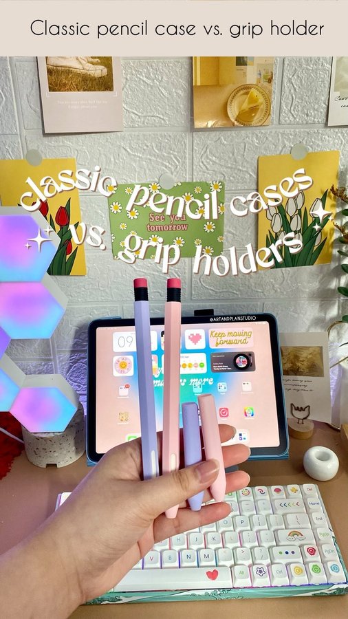 Instagram post by @artandplanstudio for Elago. Caption reads: [...] of the Apple pencil. ✍🏻 Grip holder — Elago....