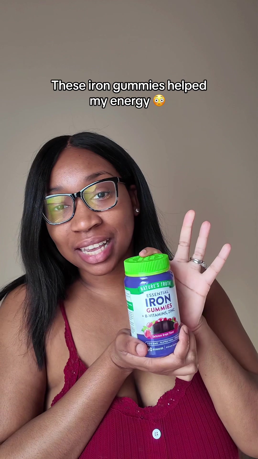 TikTok post by @brianahargrave for Nature's Truth. Caption reads: [...] #irongummies #lowiron #naturestruth....