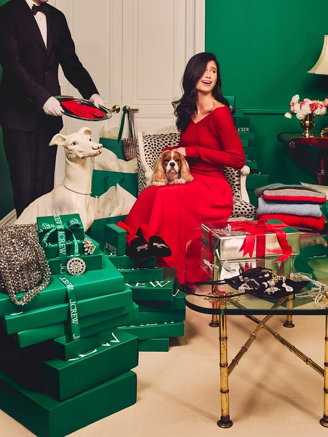 Instagram post by @delaneyrowe for J.Crew. Caption reads: Bringing all the holiday drama with @jcrew #ad.