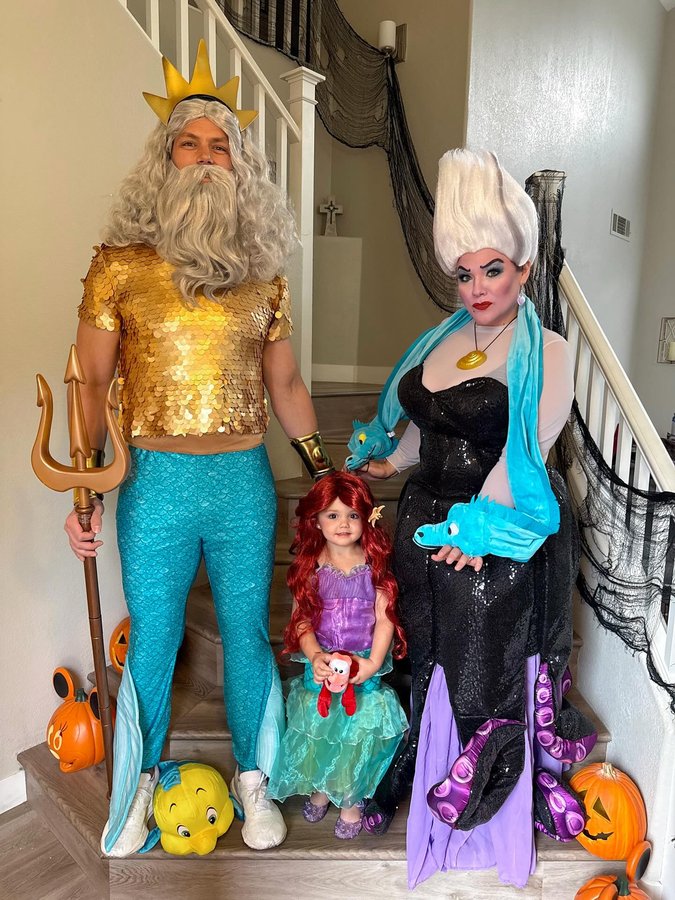 Instagram post by @britt_true_ for Halloween Costumes. Caption reads: We went Under The Sea for Halloween 2025🎃....