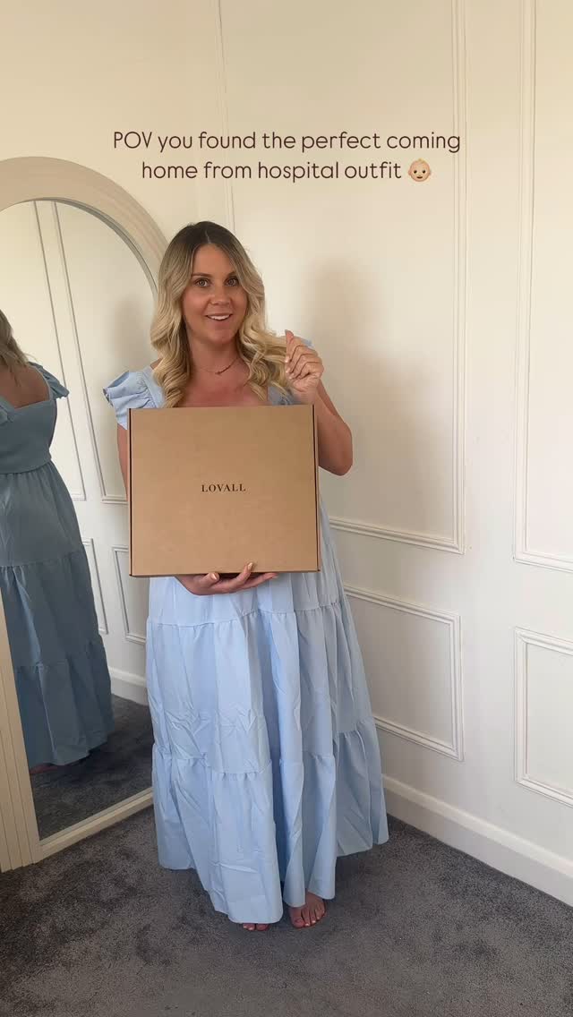 Instagram post by @abbiempx for LOVALL. Caption reads: What I’m planning to wear home from the hospital....