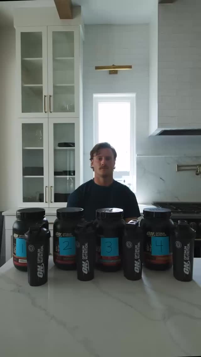 Instagram post by @will_levis for Optimum Nutrition. Caption reads: Four @optimumnutrition Gold Standard Whey shakes.....