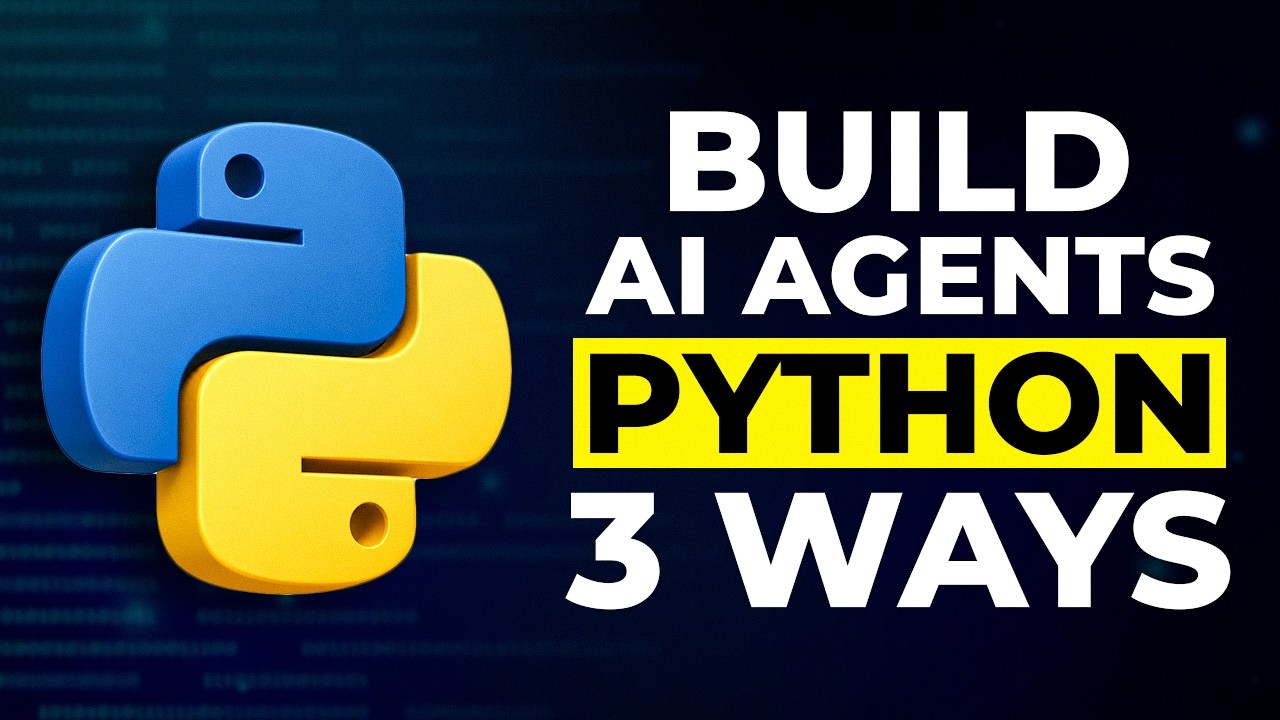 YouTube post by @TechWithTim for Hostinger. Caption reads: How to Build AI Agents in Python - 3 Ways.