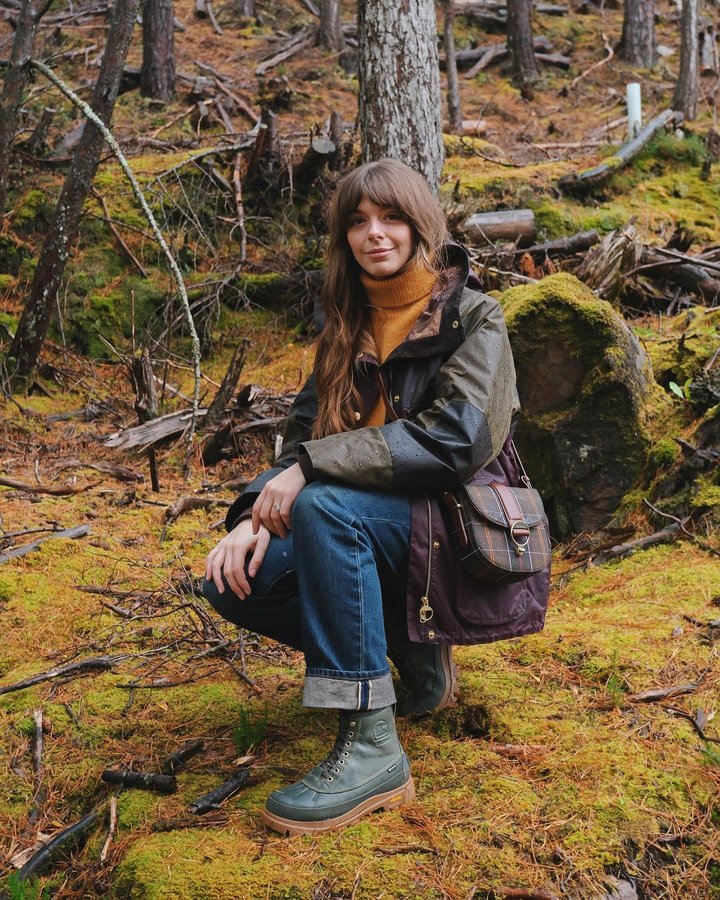 Instagram post by @sophia_rosemary for Barbour. Caption reads: [...] team that is the new @sorelfootwear X....