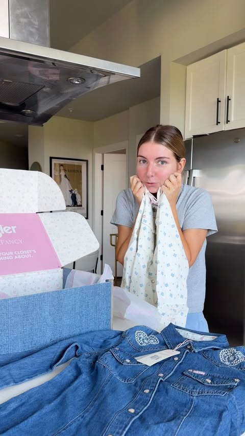 Instagram post by @brookiebarry for LoveShackFancy. Caption reads: Still screaming over the @loveshackfancy x....