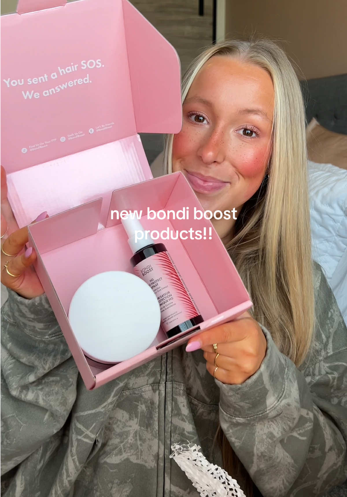 TikTok post by @emilyirlbeck for BondiBoost. Caption reads: obsessed @BondiBoost 🍓💓 #bondiboost [...].