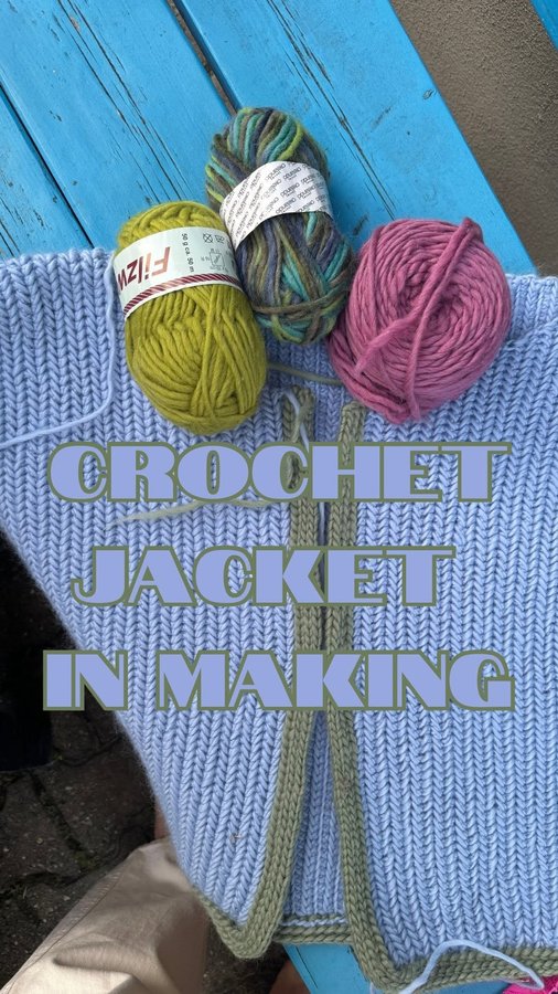 Instagram post by @mermaidsyarns for We Are Knitters. Caption reads: Crochet jacket in making! 
So excited about this....