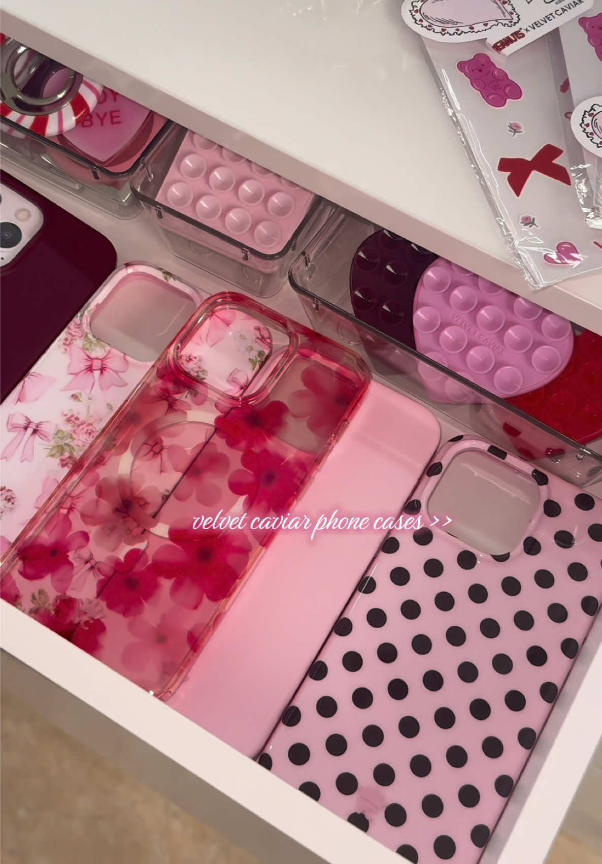TikTok post by @carlaflor3s for VELVET CAVIAR. Caption reads: obsessed with @velvetcaviar 🎀 #cutephonecases....