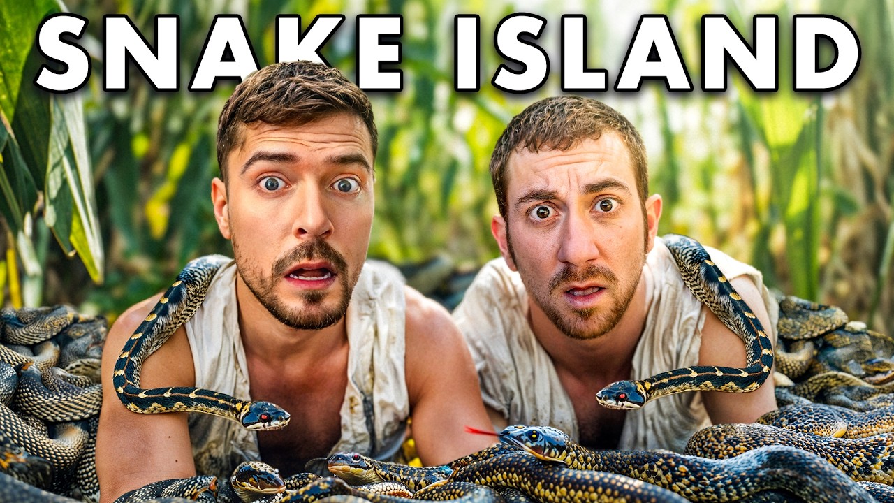YouTube post by @drewbinsky for Revolut. Caption reads: Surviving 24 Hours On Snake Island With MrBeast.