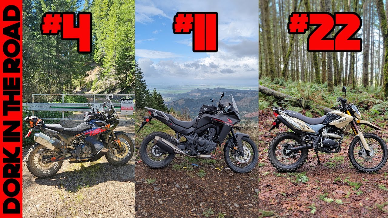 YouTube post by @DorkintheRoad for Mosko Moto. Caption reads: Ranking Every Motorcycle I've Owned From Worst to....