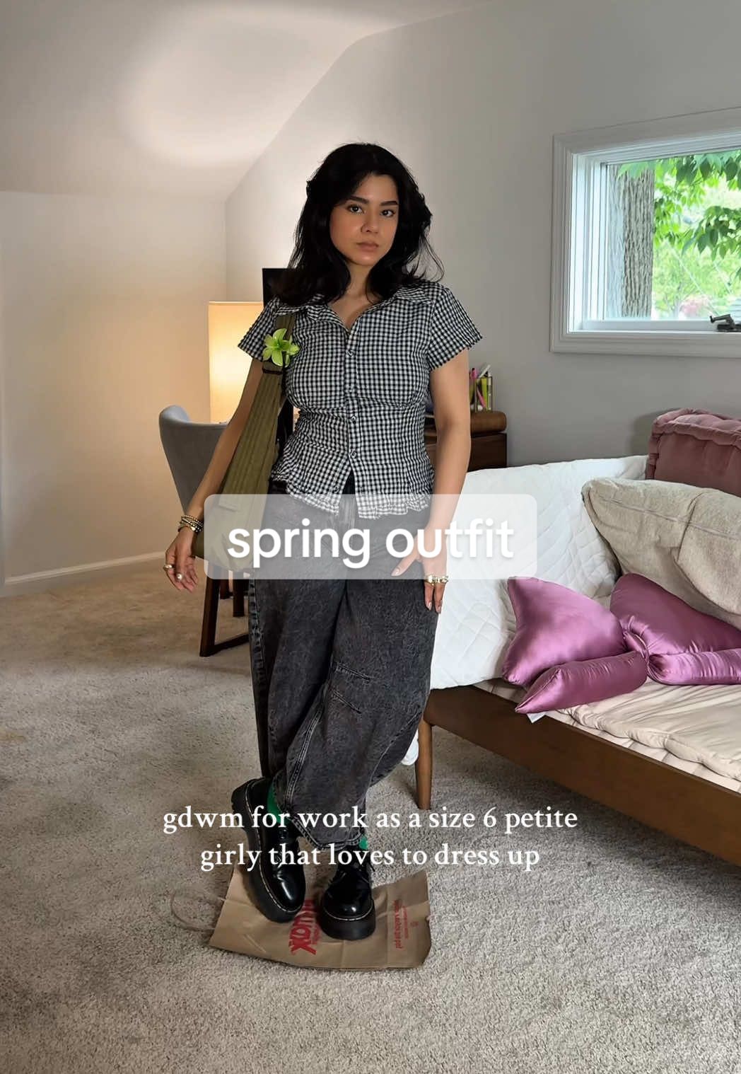 TikTok post by @planzee_ for BAGGU. Caption reads: [...] Polly @gap @Dr. Martens @BAGGU #drmartens....