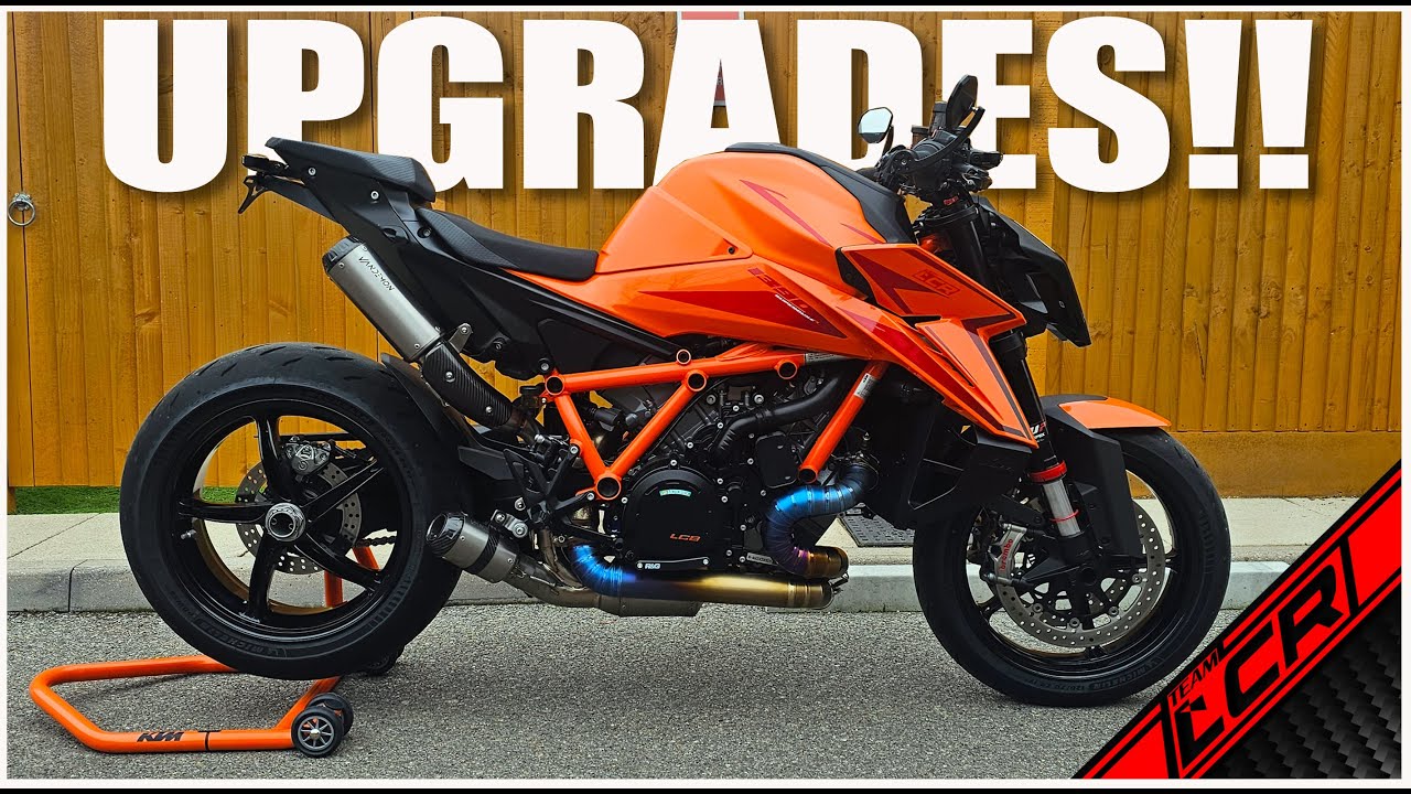 YouTube post by @LambChopRides for Cardo Systems. Caption reads: The BEST Modifications! | KTM 1390 Super Duke R.