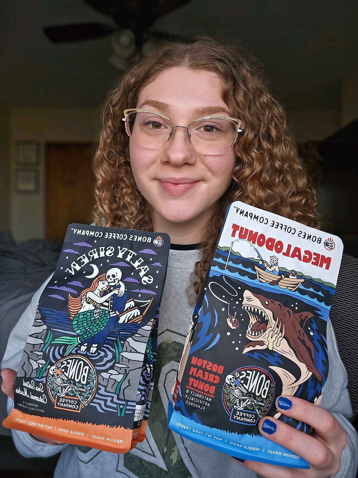 TikTok post by @xokatiebean for Bones Coffee Company. Caption reads: I waited all week for this package just to attack....