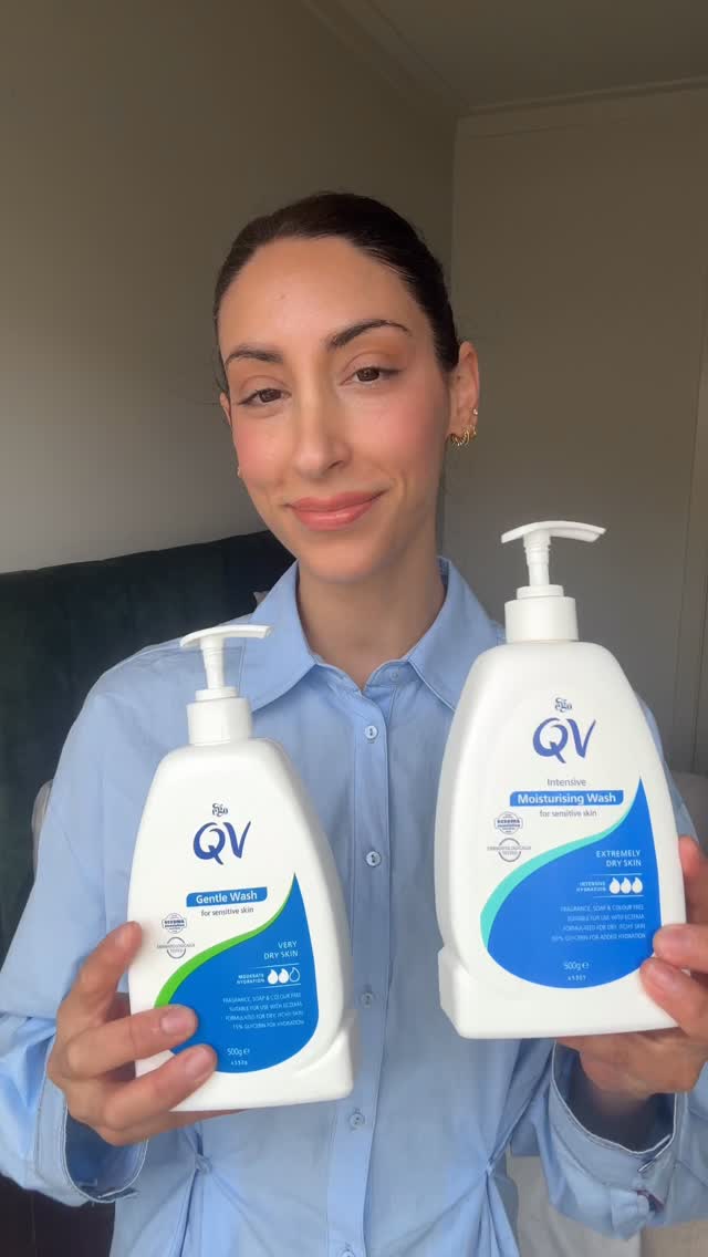 Instagram post by @alyssa_dimaggio for QV Skincare. Caption reads: The new @qvskincare body packaging with hydration....