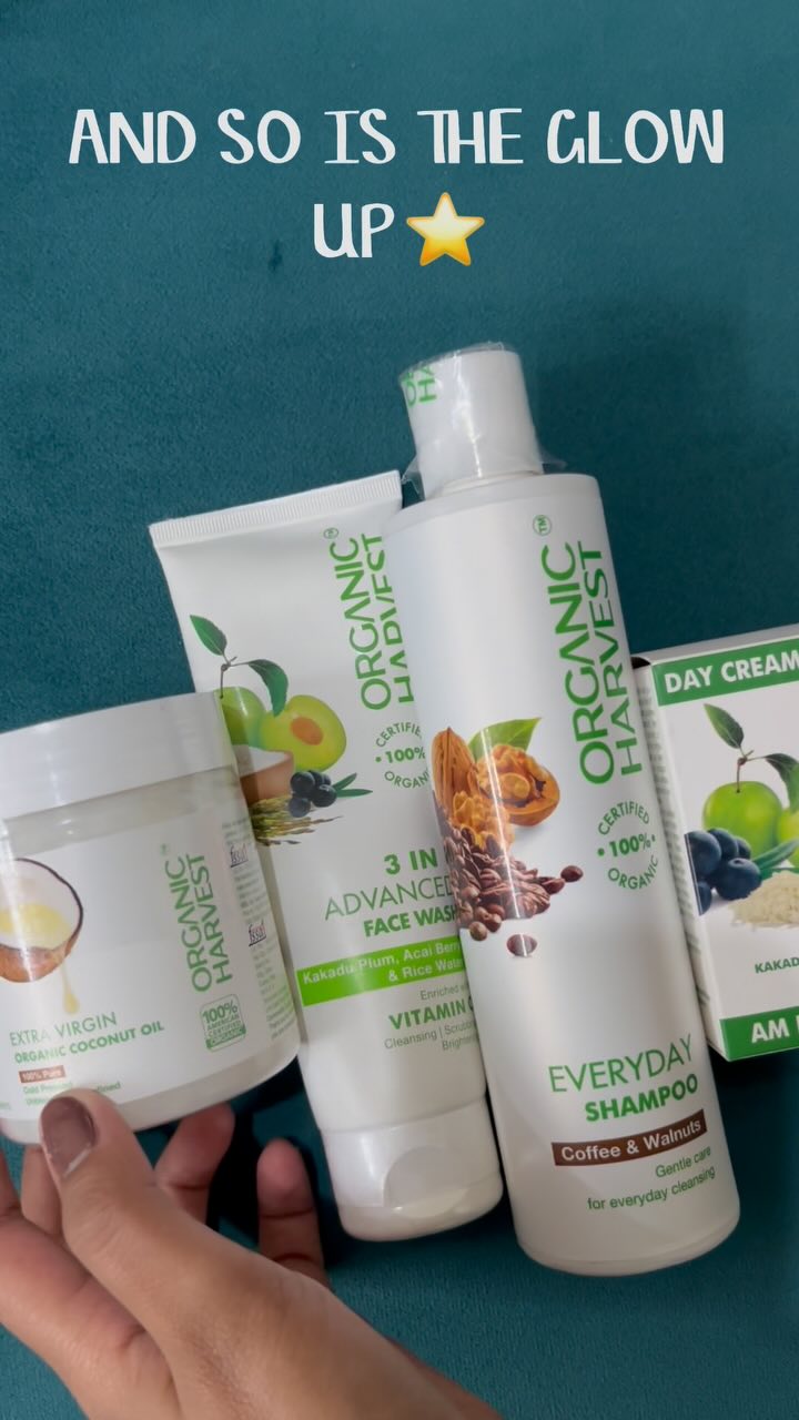 Instagram post by @lilstar_lavish15_ for Organic Harvest. Caption reads: Glow through winter with Organic Harvest’s....