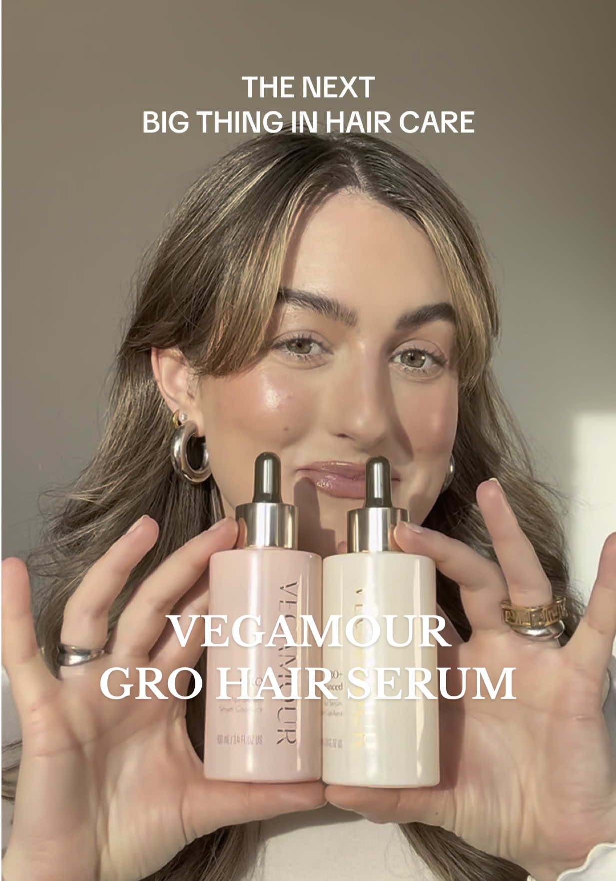 TikTok post by @sararosie for VEGAMOUR. Caption reads: the @VEGAMOUR gro hair serum just got a… dare I....
