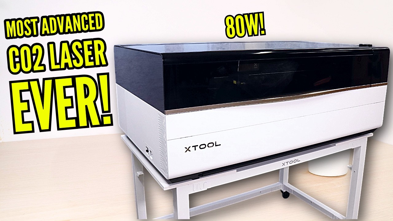 YouTube post by @JTMakesIt for xTool. Caption reads: I put the new xTool P3 80W CO₂ laser cutter....