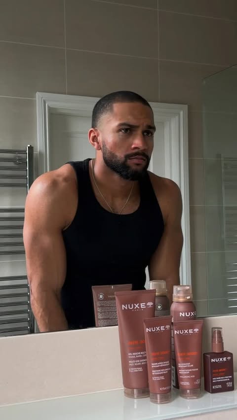 Instagram post by @humroy for NUXE. Caption reads: My new weekly beard routine with @nuxe_uk 5 steps....