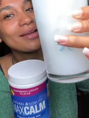 TikTok post by @pam_lucg for Natural Vitality®. Caption reads: [...] #calm #maxcalm @NaturalVitalityCalm.